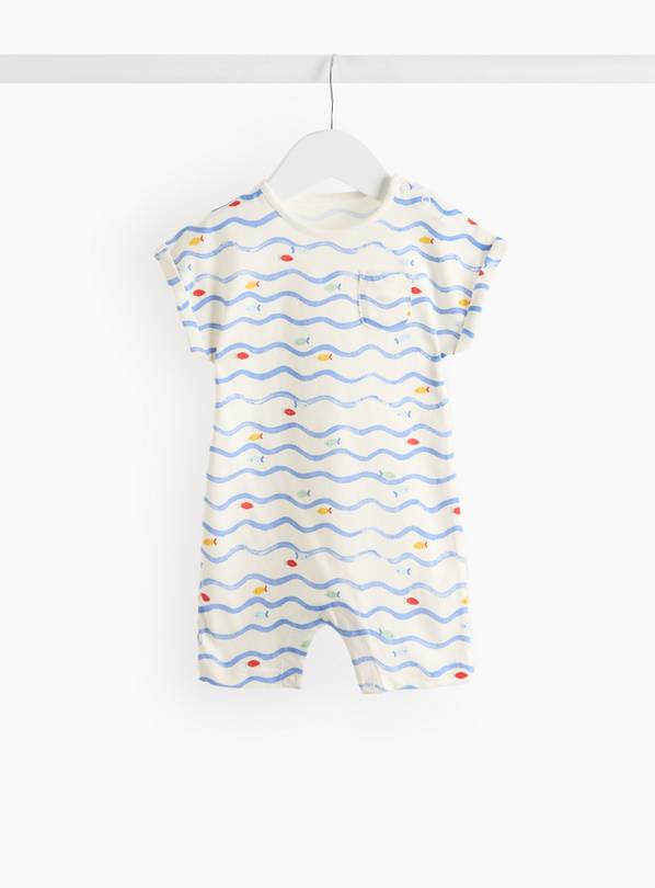 Wave Printed Jersey Romper Up to 3 mths